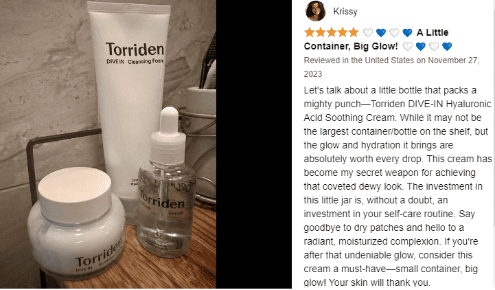 Torriden DIVE IN Soothing Cream before and after